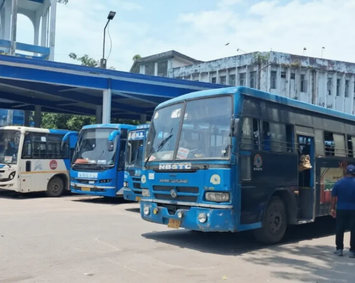 Women passengers queue up at Tenzing Norgay Bus Terminus in Siliguri on Monday to avail the newly launched free travel service on state-run buses. 01 June 2026.